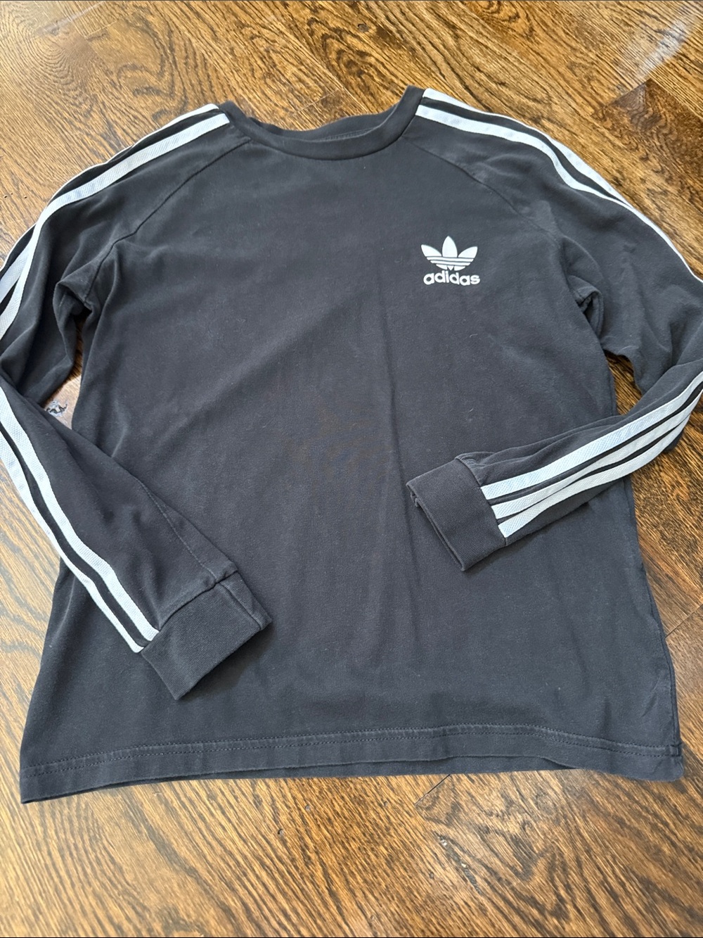 adidas Black Long-Sleeve Trefoil Tee with White Stripes